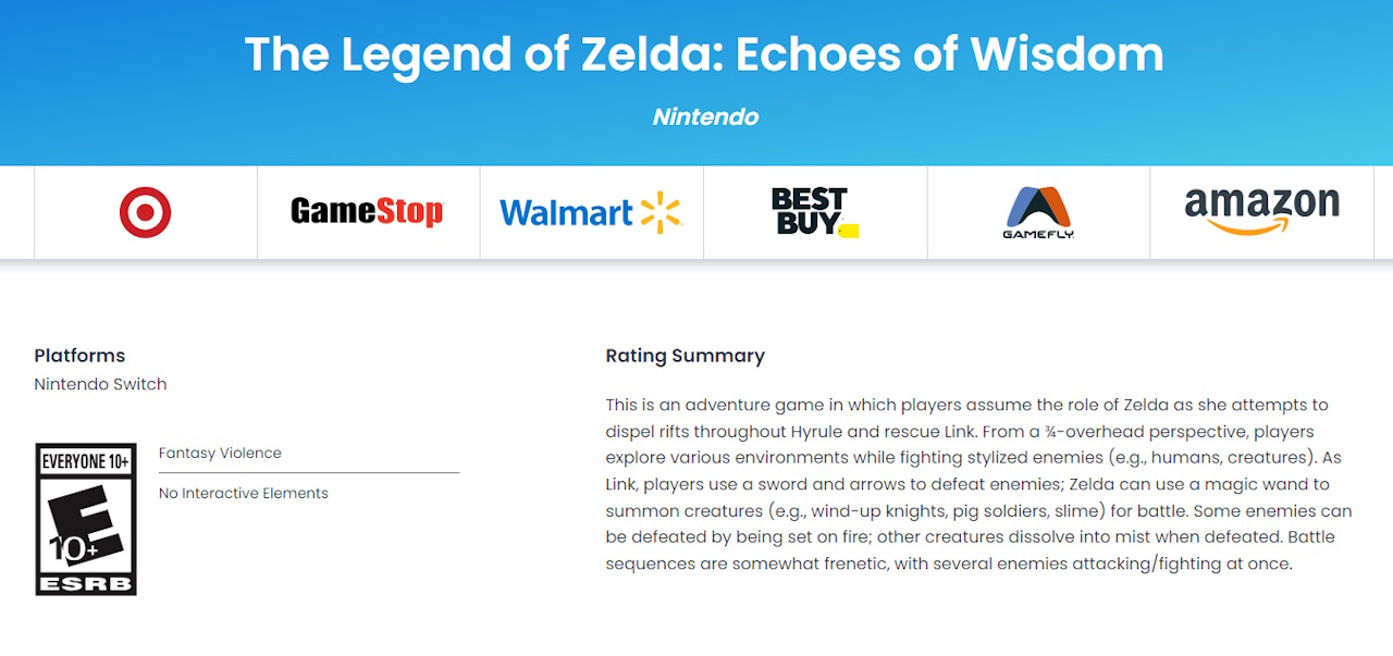 Echoes of Wisdom The Legend of Zelda Echoes of Wisdom - descrição ESRB