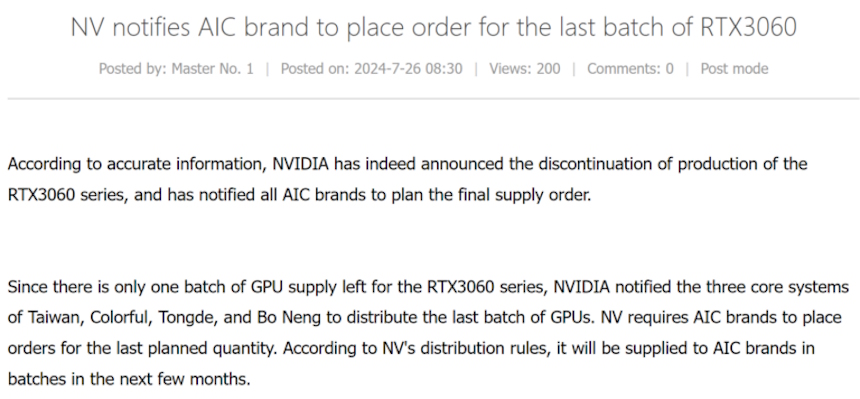 NVIDIA NVIDIA pode estar descontinuando série RTX 3060