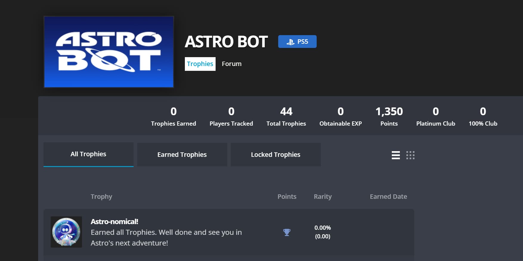 Astro Bot Astro Bot troféu platina