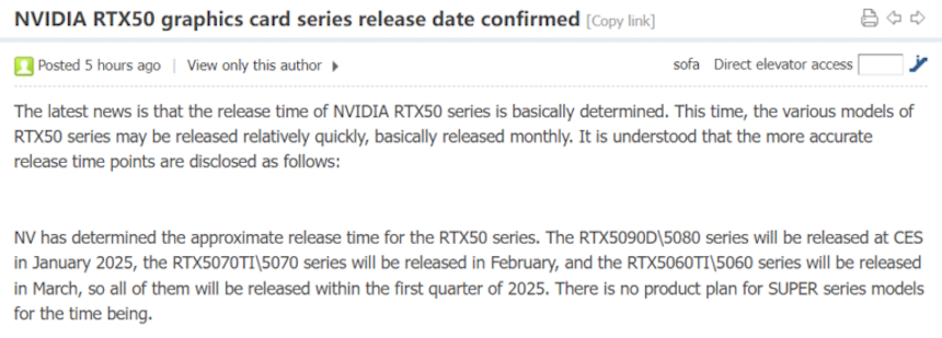 RTX 50 Série RTX 50 - rumor de janela de lançamento