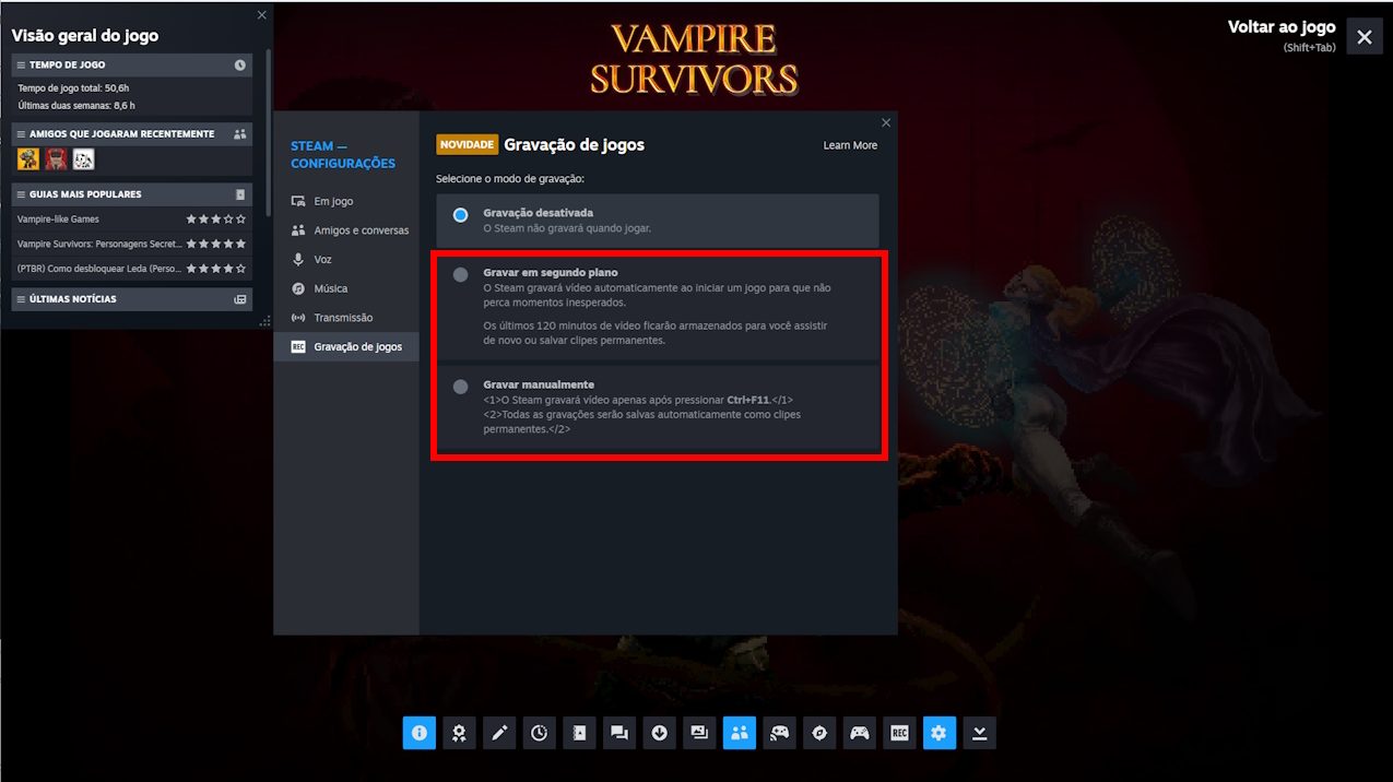 Steam Como usar a ferramenta para gravação de gameplays da Steam - passo 2