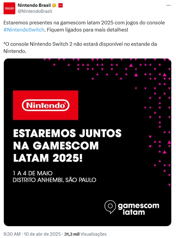 Nintendo Nintendo confirma presença na Gamescom Latam 2025