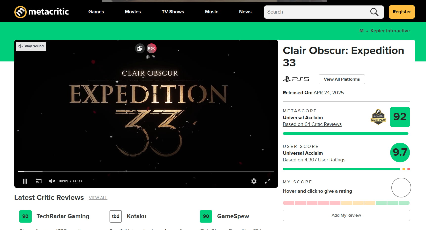 Clair Obscur Clair Obscur Expedition 33 Metacritic